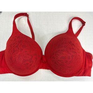 Women's Cacique 46DD Red Lace Padded Boost Plunge Adjustable Straps